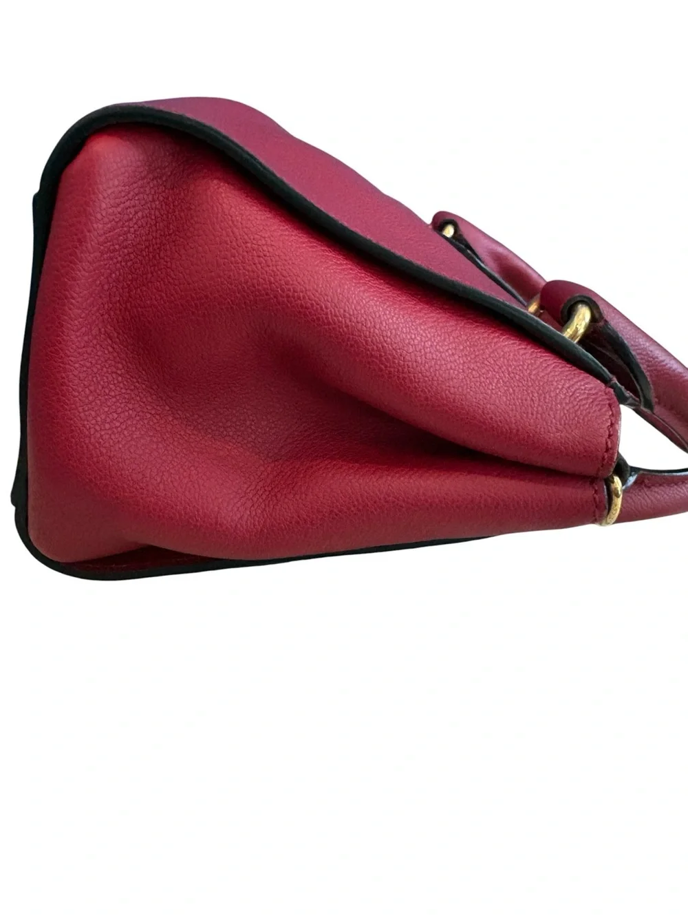 Burberry Red Leather Satchel with Gold Buckle and Check Strap